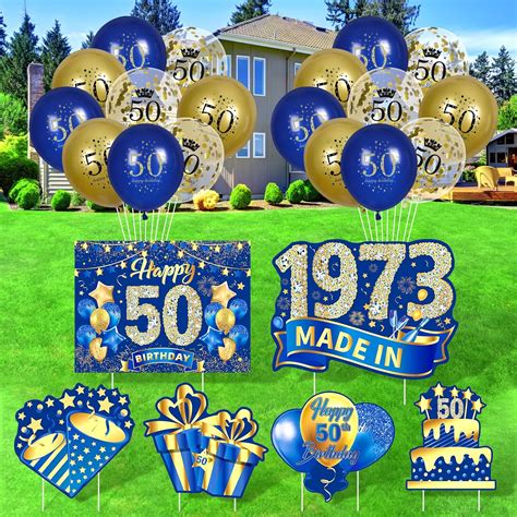 Blue 50th Birthday Decorations For Men Women 6pcs Navy