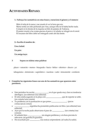 Actividades Repaso Lengua Pdf