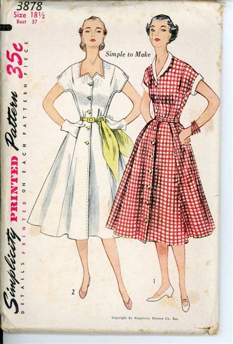 1950 Dress Patterns 1950s Dress Pattern Simplicity 3878 Sewing Patterns