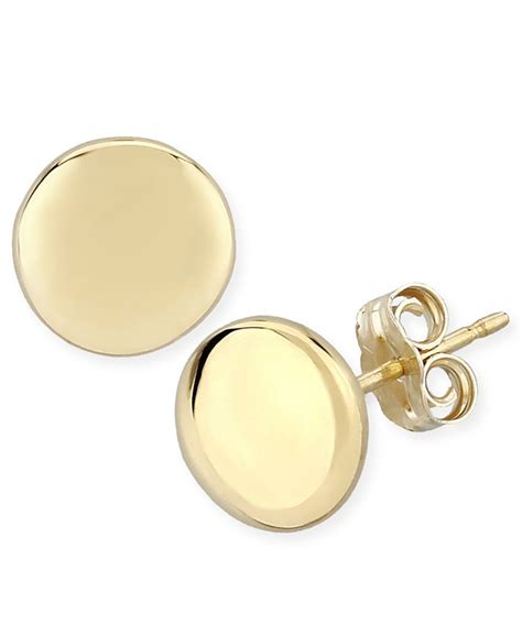 Macy's Flat Round Stud Earrings Set in 14k Yellow Gold (8mm) & Reviews - Earrings - Jewelry ...