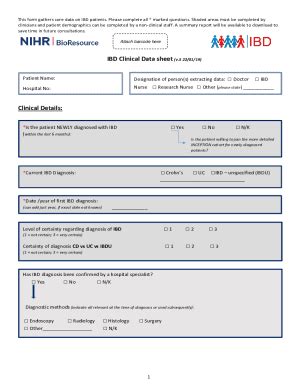 Fillable Online Bioresource Nihr Ac Ibd Clinical Data Sheet V