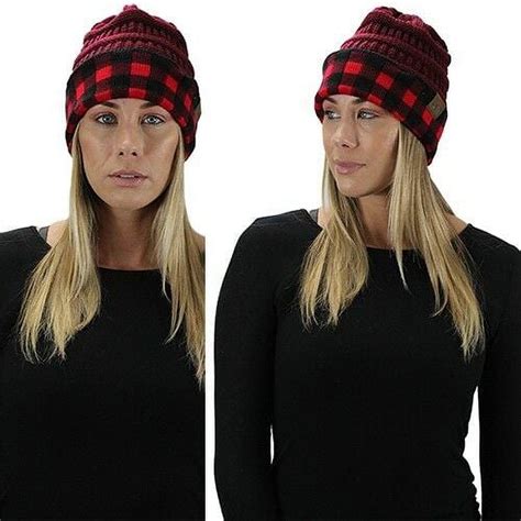 Womens Beanie Buffalo Plaid Toboggan Hat Checkered Red Walmart