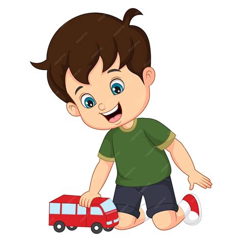 Premium Vector Cute Little Boy Playing Car Toy