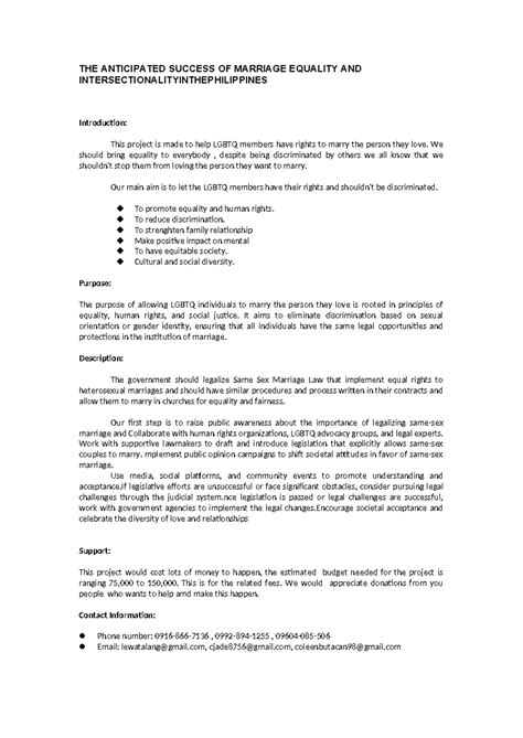 Same Sex Marriage Concept Paper THE ANTICIPATED SUCCESS OF MARRIAGE