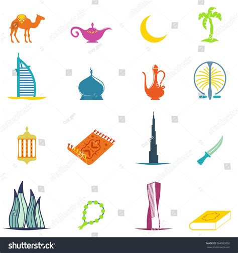 United Arab Emirates Colorful Icons Set Stock Vector Royalty Free