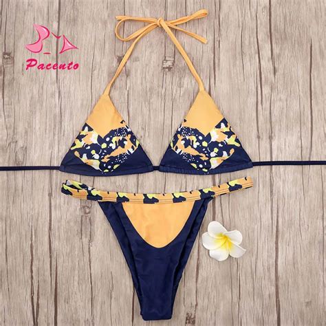 Pacento Sexy Women Bikini Brazilian Bottom Halter Biquine Retro Vintage