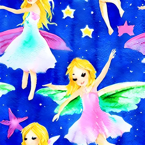 Watercolor Fairies With Stars And Rainbow Background Creative Fabrica