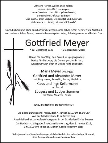 Traueranzeigen Von Gottfried Meyer Om Trauer De