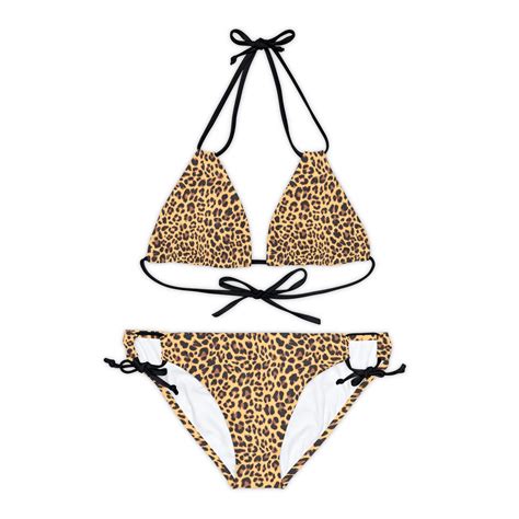 Leopard Print Strappy Bikini Set Piece Top And Bottom Swimsuit With