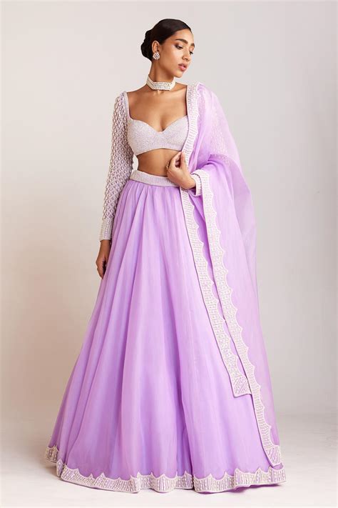 Buy Vvani By Vani Vats Purple Blouse Organza Flared Lehenga Set Online