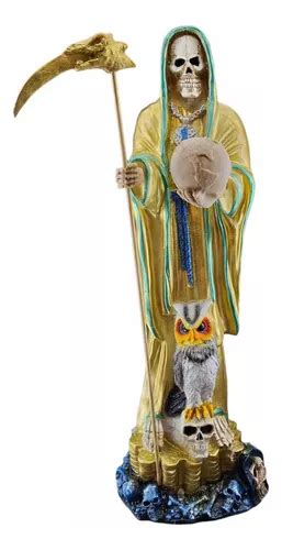 Santa Muerte Dorada Con Búho Riqueza 70 Cm Resina Oración Meses sin