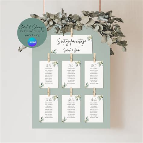 Editable Wedding Seating Chart Sections Canva Template Etsy