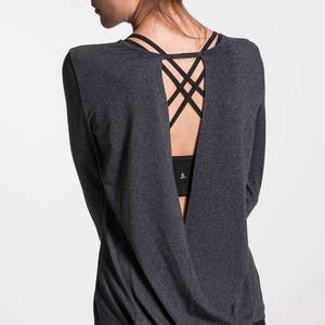 Open Back Yoga Top Long Sleeve Yoga Sweatshirt Backless Yoga Top