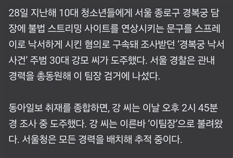 [단독] 경복궁 낙서 지시 이팀장 경찰 조사 중 도주 미스터리 공포 에펨코리아