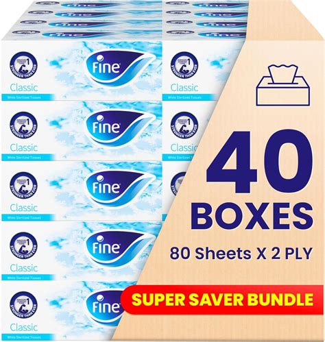 Fine Facial Tissue 80 Sheets X 2 Ply Bundle Of 40 Boxes Fine Classic