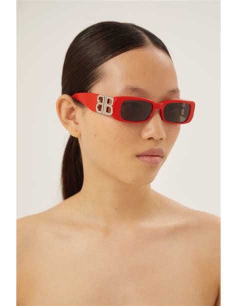 Balenciaga Dynasty Red Sunglasses Featuring Bb Logo