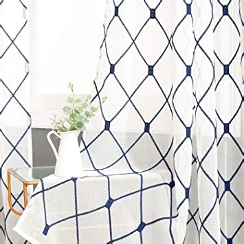 Amazon Top Finel White Sheer Curtains Inches Long Navy Blue