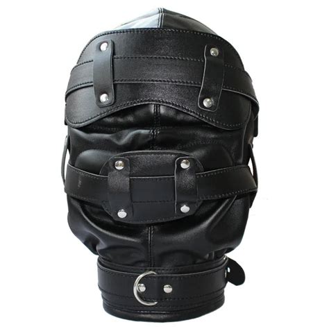 Fetish Sex Bondage Discipline Hood Soft Leather Sensory Deprivation Mask With Removable Dildo