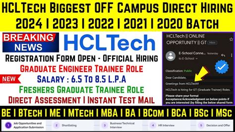 Hcltech Biggest Direct Test Hiring Off Campus Drive