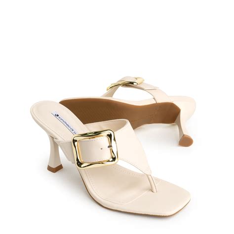 Tamanco Nude Manteiga Salto Taça Enfeite Fivela Ouro Bege Dourado