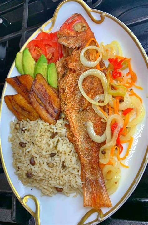 Escovitch Red Snapper Gungo Rice Peas Sweet Fried Plantain Tomato