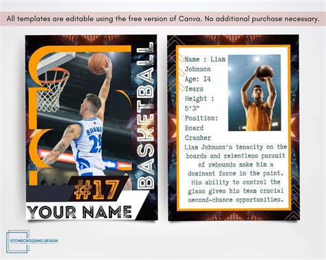 Basketball Trading Card Template Trading Card Template Canva Template Editable Trading Card