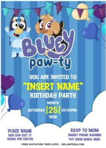 Free Editable PDF Seriously Cute Bluey Bingo Birthday Invitation