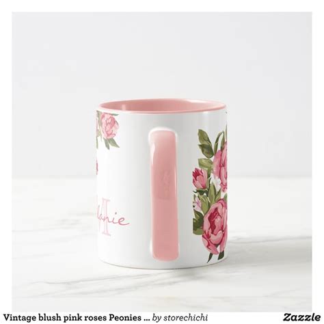 Vintage Blush Pink Roses Peonies Name Monogram Mug Zazzle Blush