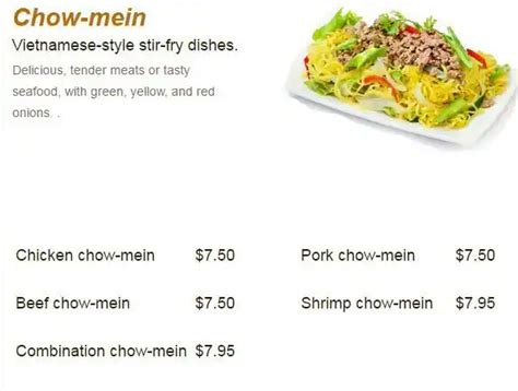 Menu at Pho 89 restaurant, Fresno