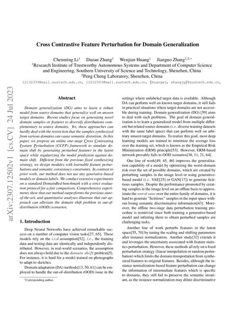 Cross Contrastive Feature Perturbation For Domain Generalization Deepai