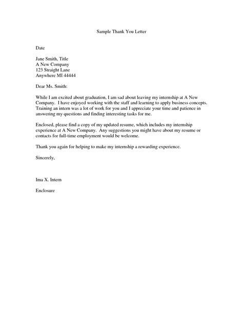 Thank You Letter For Internship Free Resume Templates