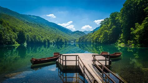 471406 Reflection Clouds Montenegro Nature Boat Mountains Lake