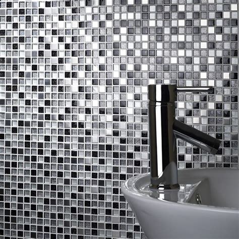 Verona Sparkle Chrome Silver Glass Metal Mosaic 15x15mm G30074 The Cornwall Tile Company