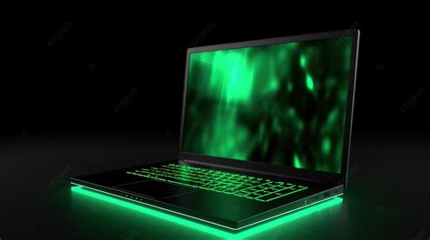 Green Glow In A Dark Laptop Background, 3d Illustration Rendering Black ...