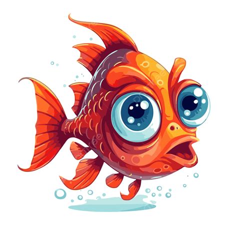 Funny Fish Vector Sticker Clipart Cartoon Red Fish With Big Eyes