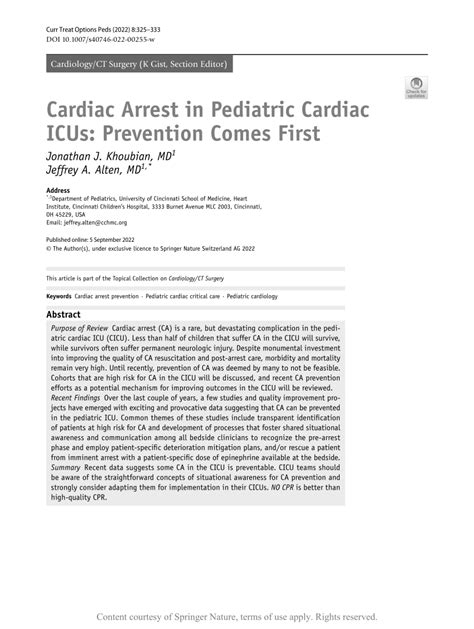 Cardiac Arrest In Pediatric Cardiac Icus Prevention Comes First