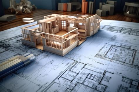 Premium Photo Architect39s Blueprints With 3d Construction Ai Generated