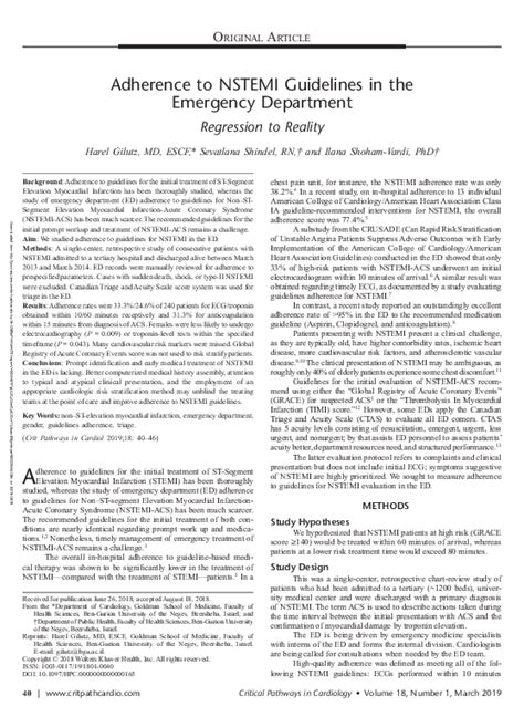 Pdf Adherence To Nstemi Guidelines In The Emergency Department