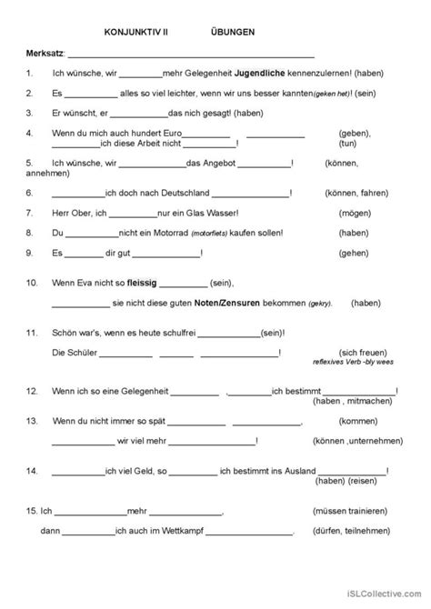 Konjunktiv Ii Deutsch Daf Arbeitsbl Tter Pdf Doc