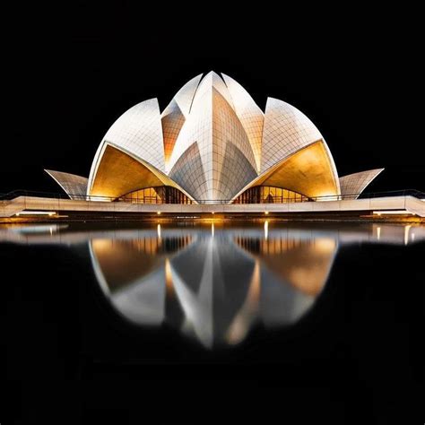 Lotus Temple Night India Lotus Temple Temple Design Temple