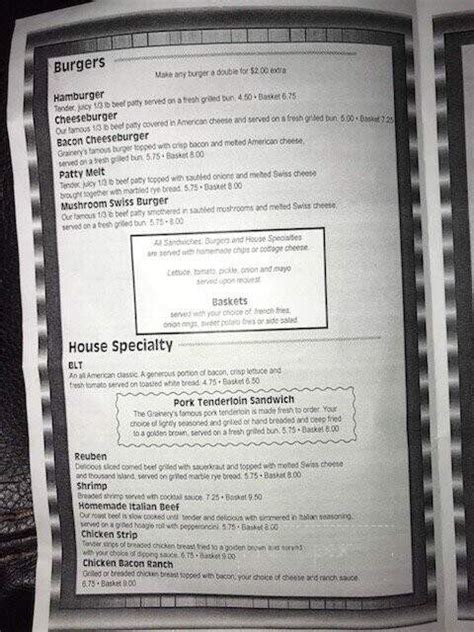 Menu of Grainery in Pleasant Plains, IL 62677