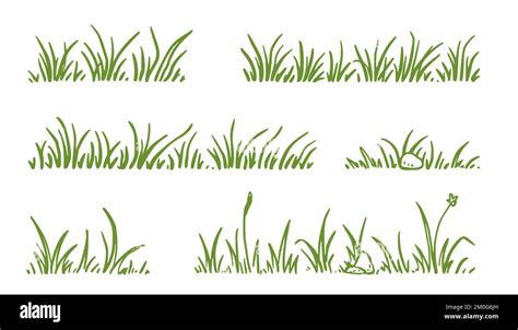 Grass Doodle Sketch Style Set Hand Drawn Green Grass Field Outline Scribble Background Sprout