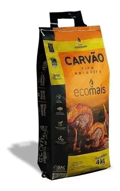 Kit Churrasco Carvao Ecologico Briquete 3 Pacotes 4kg Cada Sacos De