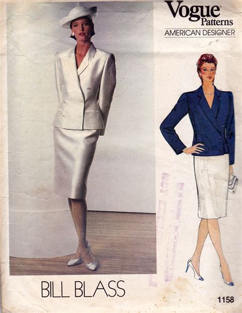 Vogue American Designer Original 1158 Womens Bill Blass Jacket And Skirt 1980s Vintage Sewing