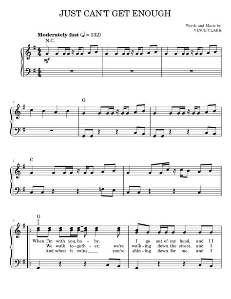 Just Cant Get Enough Sheet Music For Piano By Depeche Mode Official