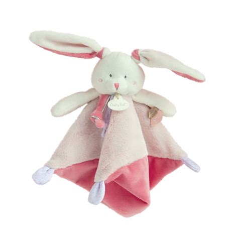 Baby Nat Les Layettes Doudou Plat Lapin Blanc Rose Cm