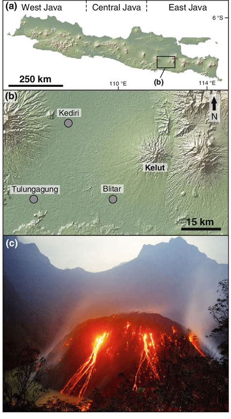 a Location map showing major volcanoes and geographical divisions of ...