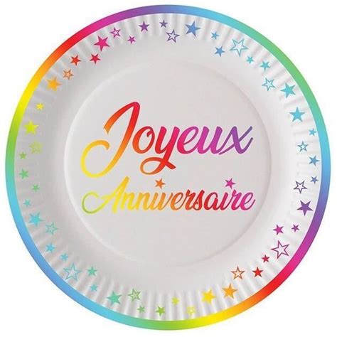 Assiettes Rondes Jetables Joyeux Anniversaire En Carton Multicolore