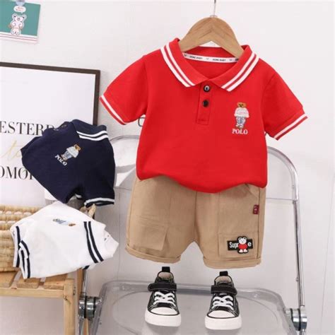 Bear Terno Set Polo Shirt And Denim Maong Shorts For Bbay Boys 0 5yrs