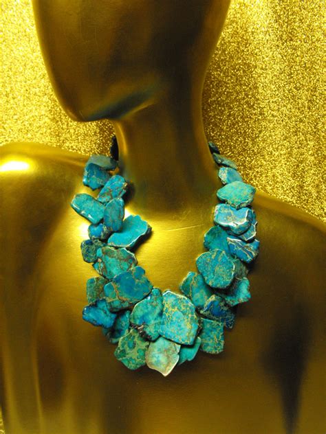 Turquoise Color Jasper Stone Cluster Necklace Clives Unique Jewelry